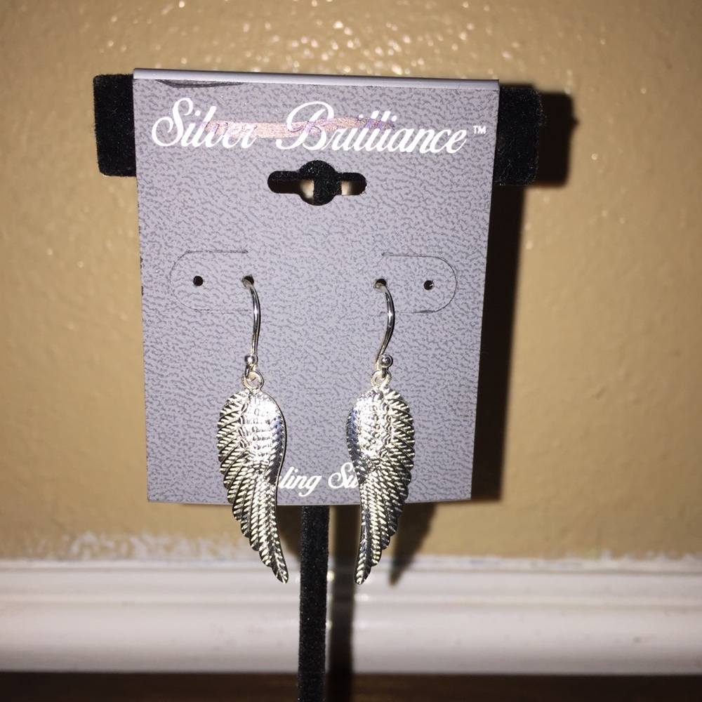 Silver angel wing earrings
